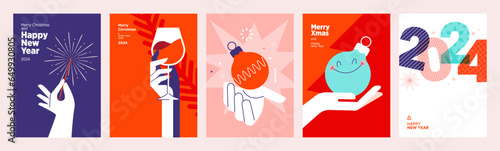 2024 Merry Christmas and Happy New Year greeting cards set. Vector illustration concepts for background, greeting card, party invitation card, website banner, social media banner, marketing material.