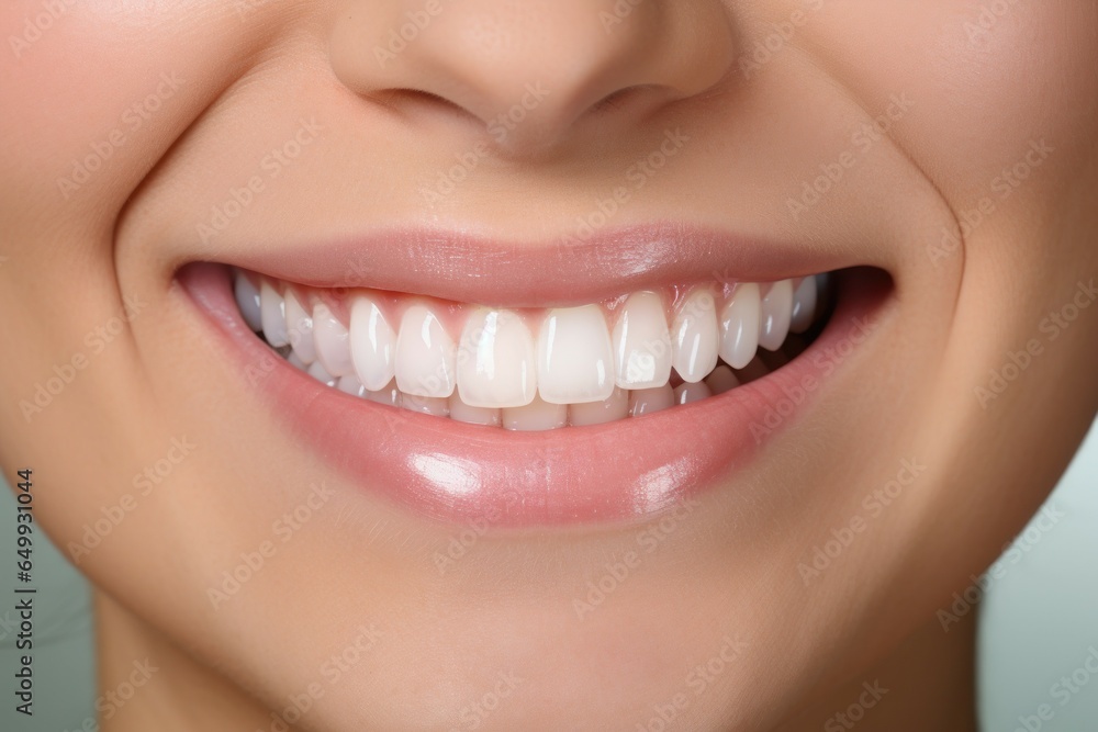Obraz premium A close-up view of a person's smile as they brush their teeth. This image can be used to promote dental hygiene and oral care products.