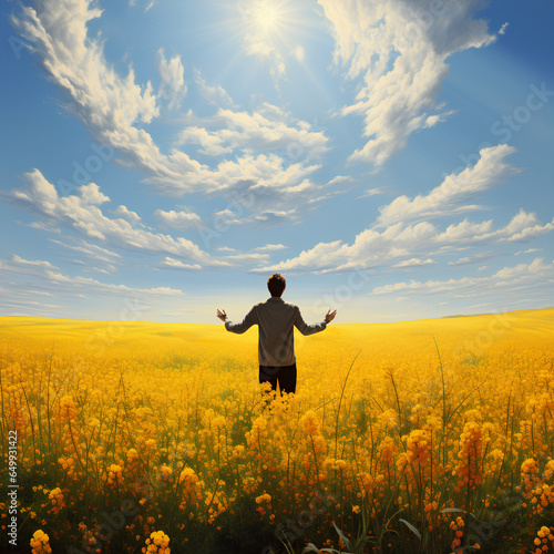 man in yellow field