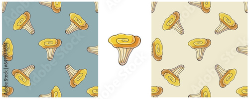 Illustration in hand draw style. Set Seamless pattern and print. Can be used for fabric, packaging, wrapping paper and etc