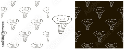 Monochrome Illustration in hand draw style. Set Seamless pattern and print. Can be used for fabric, packaging, wrapping paper and etc