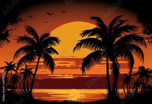 Sunny summer beach with palms photo