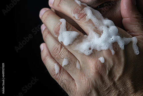 A close-up shot showcases a person's hand holding a tissue, emphasizing the everyday act of managing symptoms and discomfort during illness. Generative Ai.