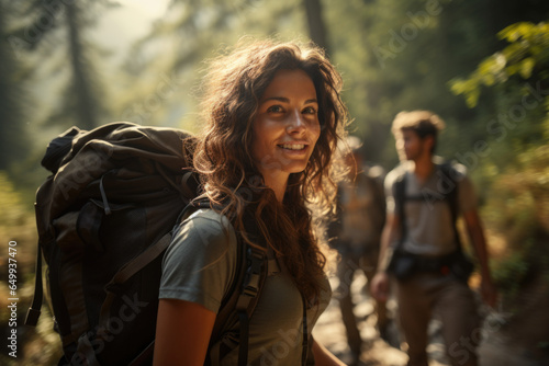 Camaraderie of a hiking group exploring a scenic trail, embodying the love for adventure and nature within an adventurous lifestyle. Generative Ai.