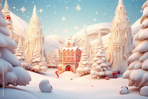 Snowy Christmas background, 3d render.