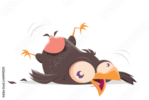funny cartoon bird lying on the ground