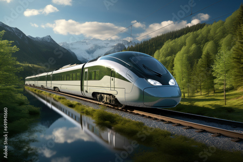 A high-speed electric train, providing an eco-friendly alternative to air travel for commuters. Generative Ai.