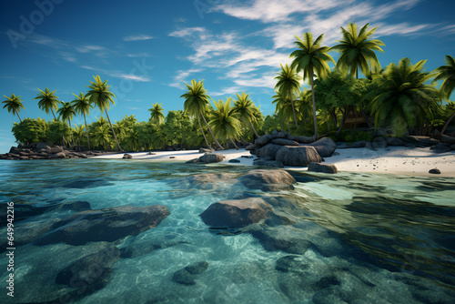 A Tropical White Sand Beach With Clear Blue Water 