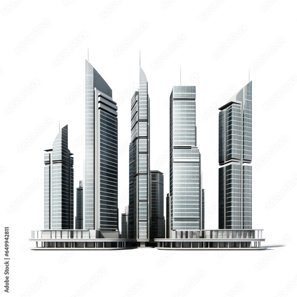 Tall skyscrapers office buildings models of high-rise buildings illustration on white background