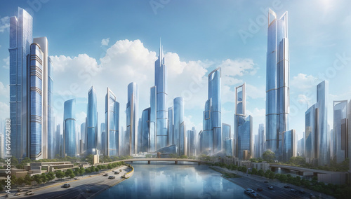 Amidst the bustling urban streets, colossal skyscrapers reach for the heavens, crafting a mesmerizing cityscape that dazzles with its towering grandeur - AI Generative
