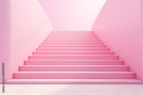 Pink stairs to white step with pink background, symbolizing success, exam preparation, and wealth. Generative AI photo
