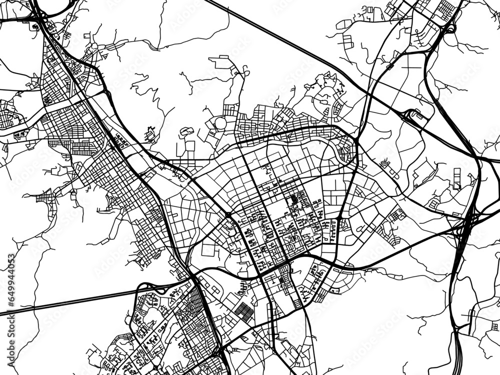 Vector road map of the city of  Anyang-si in the South Korea with black roads on a white background.