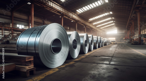 Roll of galvanized steel sheet in big warehouse