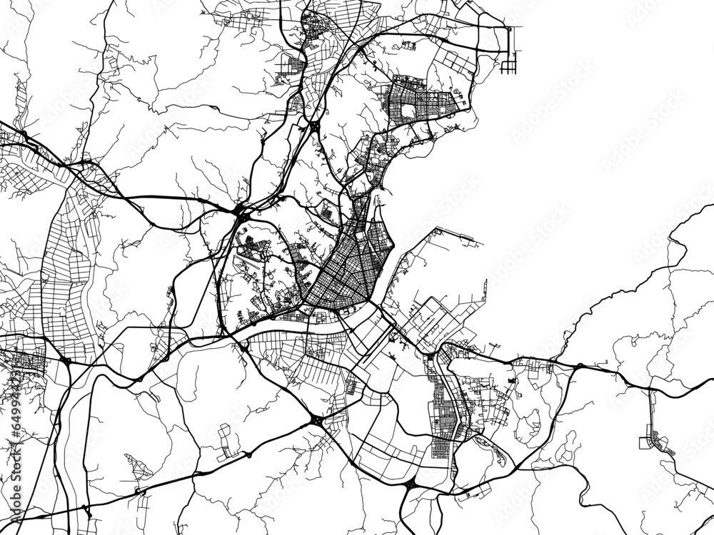 Obraz premium Vector road map of the city of Pohang in the South Korea with black roads on a white background.