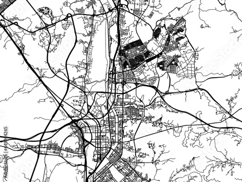 Vector road map of the city of  Seongnam-si in the South Korea with black roads on a white background.