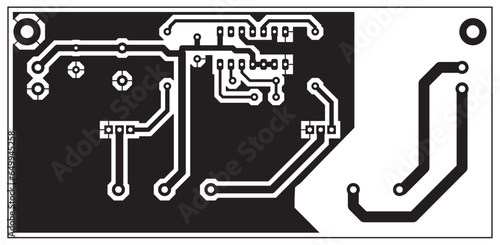 A printed circuit board of an electronic device with
components of radio elements, conductors and 
contact pads placed on it. Vector 
engineering drawing of a pcb.
