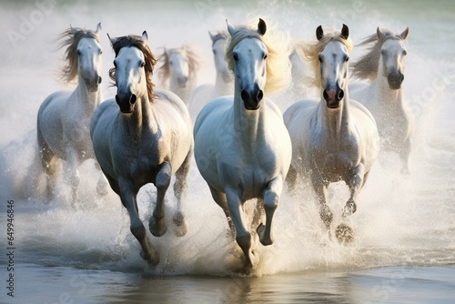 horses running in water. Generative AI © Isabela