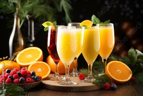 Assorted mimosas for brunch. Generative AI