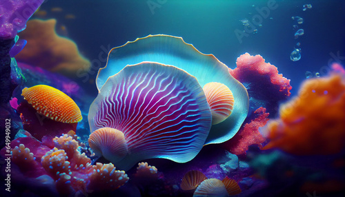 Allseason aqua colorful seashells of underwater sea scape, Ai generated image