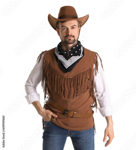 Handsome cowboy on white ba...
