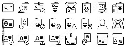 Line icons about passport and id card. Line icon on transparent background with editable stroke.