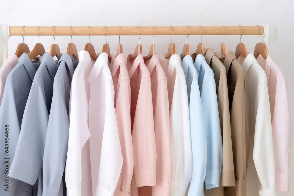 Neatly Hung Shirts on a Stylish Clothing Rack Neatly Hung Shirts on a Stylish Clothing Rack