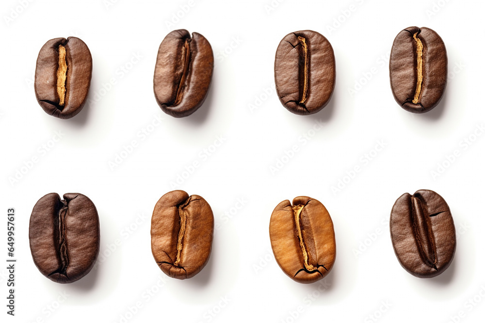 Set of fresh roasted coffee beans isolated on white background. High quality photo Set of fresh roasted coffee beans isolated on white background. High quality photo