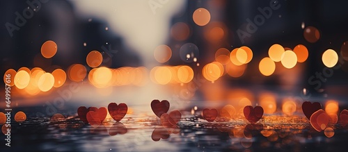 Blurred heart bokeh background with abstract motion of city lights at night