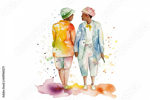 Illustration of two women a lesbian couple on white background