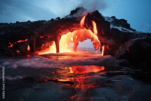 a lava flowing into a cave photo