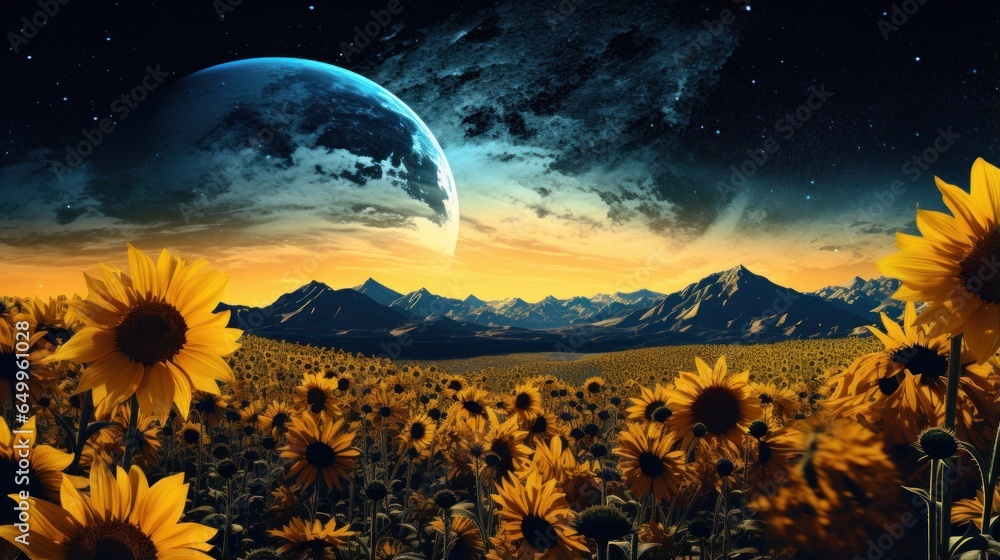 a field of sunflowers and mountains a field of sunflowers and mountains