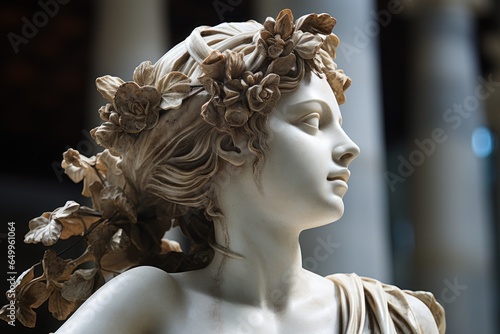 a statue of a woman with flowers in her hair