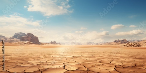 Billede på lærred a dry cracked ground with mountains in the background