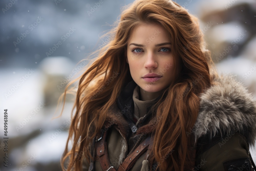 a woman with long hair wearing a fur collar and a leather jacket a woman with long hair wearing a fur collar and a leather jacket