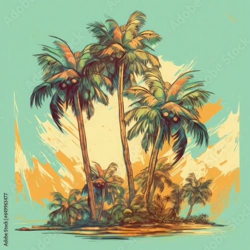 Palm trees t-shirt design style illustration.