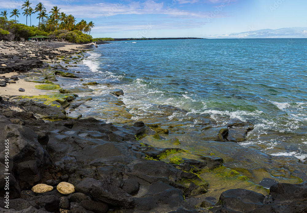 Waves Washing Over The Volcanic Shoreline on Kiholo Bay Beach, Hawaii Island, Hawaii, USA