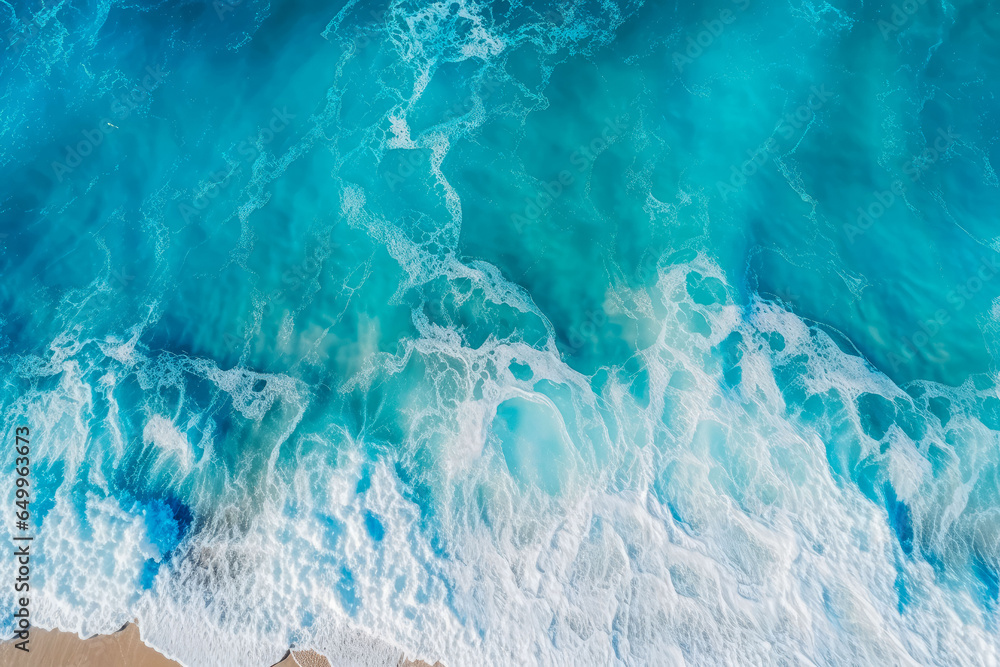 Aerial view of ocean waves splashing, beautiful crystal seawater