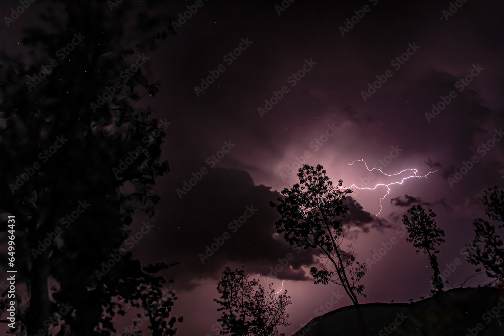 Fototapeta premium Thunder with lightning, in the sky, Ourika,Morocco