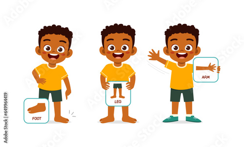 little kid holding body part anatomy poster