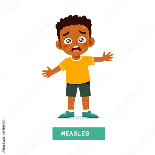 little kid having measles and feeling sad