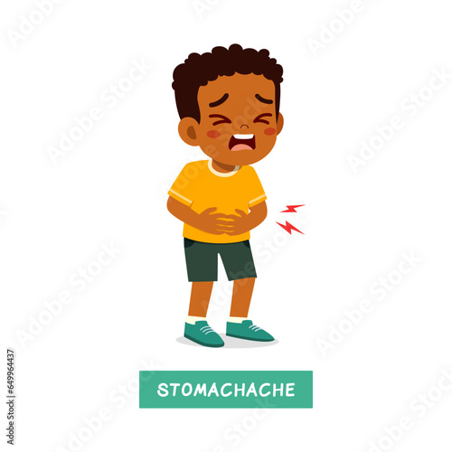 little kid having stomachache and feeling sad