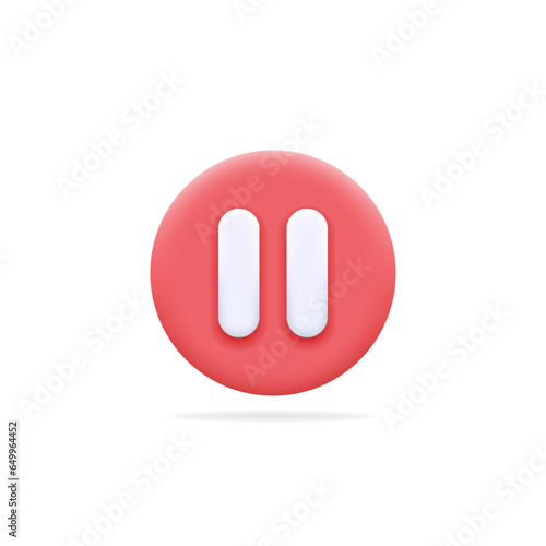 Pause button. 3d pause icon for tv, video, movie watch, online, live stream concept, player, social media, app, ui, webpage interface design. Audio, video hold symbol. Isolated vector illustration