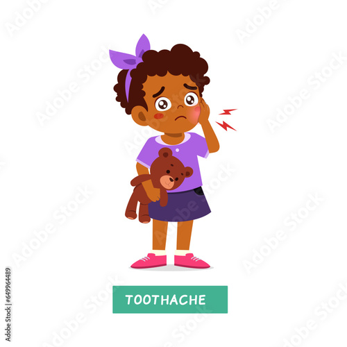 little kid having toothache and feeling sad