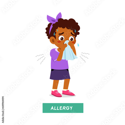 little kid having allergy and feeling sad