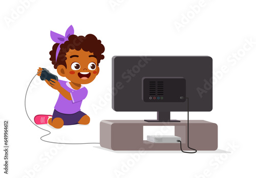 little kid playing video game and feel happy