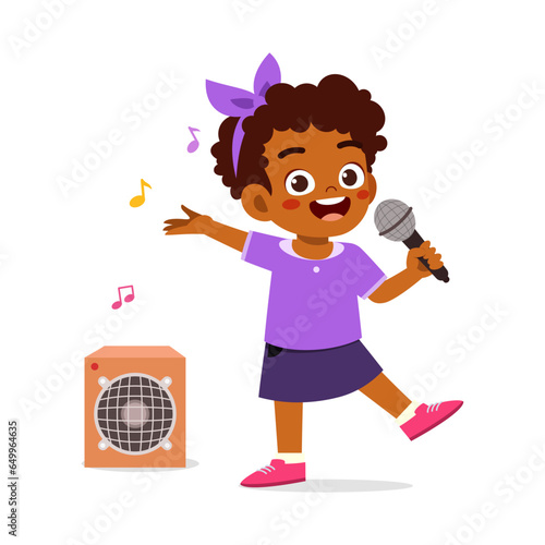 little kid singing a song and feel happy