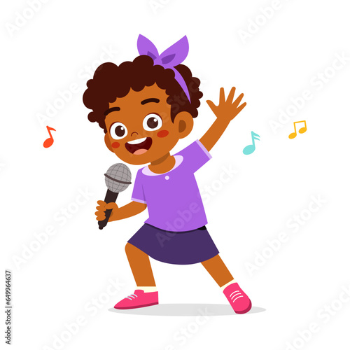 little kid singing a song and feel happy