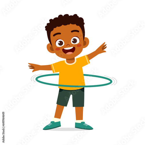 little kid play hula hoop and feel happy