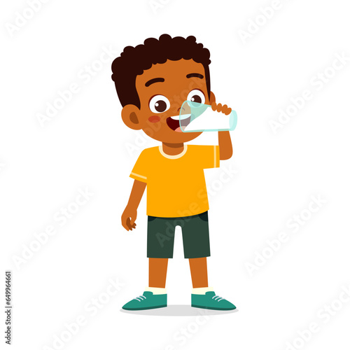 little kid drink milk and feel happy