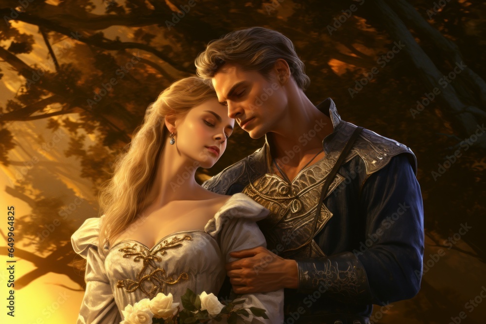 Passionate Fantasy romance novel dance. Couple love. Generate Ai - obrazy, fototapety, plakaty 